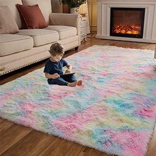 Arbosofe Fluffy Soft Rainbow Area Rugs for Girls Room Bedroom Living Room Shaggy