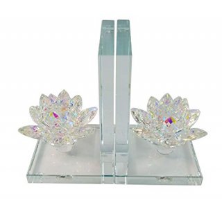 Sagebrook Home 14462-06 Crystal Lotus Bookends Rainbow Set of 2 Clear/Frost