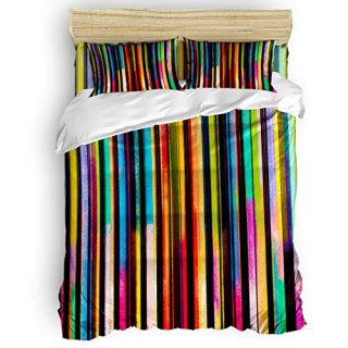 Big buy store 4 Piece Duvet Cover Set Rainbow Stripe Pattern Soft Bed Sheets Qui
