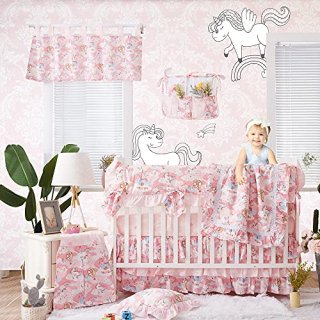Brandream Baby Girl Pink Unicorn Nursery Bedding Princess Crib Bedding Set with 