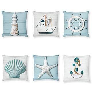 Set of 6 Pieces Sea Theme Throw Pillow Covers 18 x 18 Inch Ocean Theme Cushion C