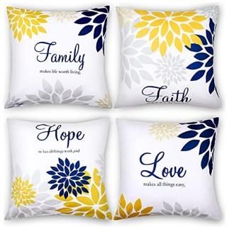 4 Pieces Flower Chrysanthemum Throw Cushion Pillow Covers 18 x 18 Inch Family Fa