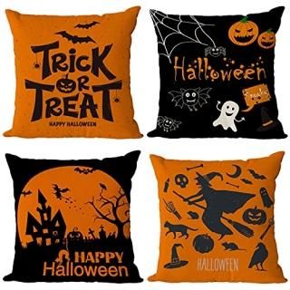 Halloween Decor Pillow Covers 16x16 Set of 4 Halloween Fall Black Decorative Thr