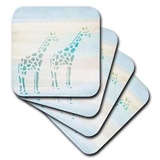 set-of-4-Soft - 3dRose cst_152074_1 Two Aqua Giraffes Animal Art Soft Coaster Se