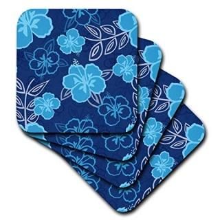 set-of-4-Soft - 3dRose cst_203418_1 Blue Hawaiian Hibiscus Pattern Soft Coasters