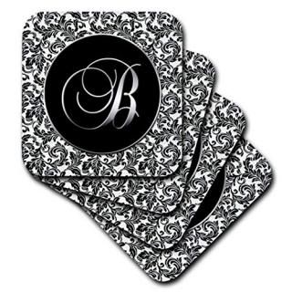 set-of-4-Soft - 3dRose cst_38751_1 Letter B Black and White Damask Soft Coasters