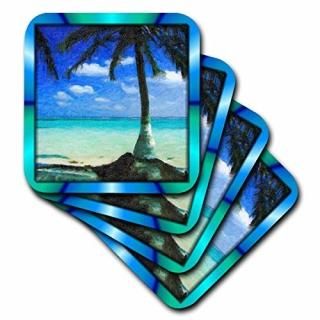 set-of-8-Soft - 3dRose cst_48101_2 Painted Palm Tree Soft Coasters Set of 8