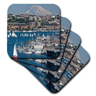 set-of-4-Soft - 3dRose Washington Seattle. Lake Union and Mt. Rainier - Us48 Ccr