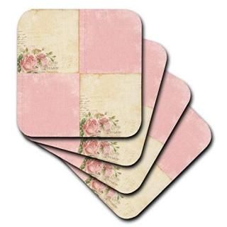 set-of-4-Ceramic - 3dRose cst_99160_3 Pink Roses Vintage Collage Art-Ceramic Til