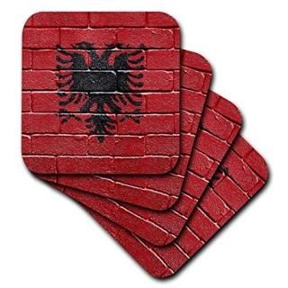 set-of-4-Soft - 3dRose National Flag of Albania Painted Onto a Brick Wall Albani