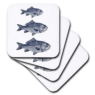 set-of-4-Soft - 3dRose cst_164697_1 Three Blue Fish Beach Theme Art Soft Coaster