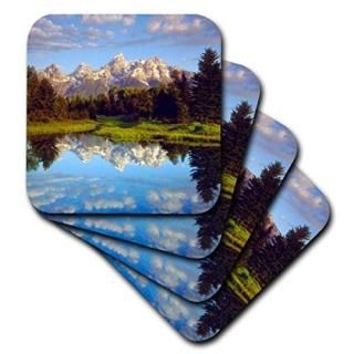 set-of-8-Soft - 3dRose USA Wyoming Grand Teton NP. Grand Tetons Reflect In The S