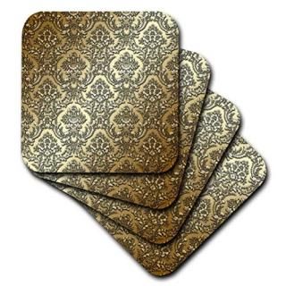set-of-4-Ceramic - 3dRose cst_210772_3 Gold Metal Effect Flower Damask Pattern C