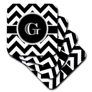 set-of-8-Soft - 3dRose black & White Chevron Monogram Initial G - Soft Coasters 