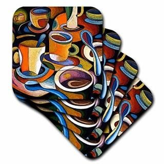 set-of-4-Soft - 3dRose LLC Cups Poster Mugs Coffe Spoon Abstract Colourful Coast