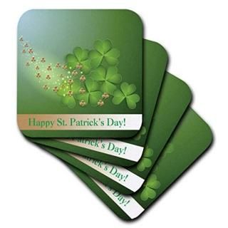 set-of-4-Soft - 3dRose cst_180862_1 Beautiful Green and Gold Shamrocks Happy St.
