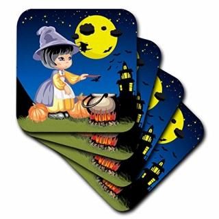 set-of-8-Soft - 3dRose cst_58840_2 Little Witch on Halloween Soft Coasters Set o