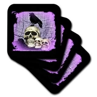 set-of-4-Ceramic - 3dRose cst_27281_3 Three Skulls and Raven Skull with Raven-Ce