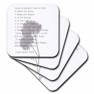 set-of-4-Soft - 3dRose cst_56229_1 Love is Patient Love is Kind Verse with Laven