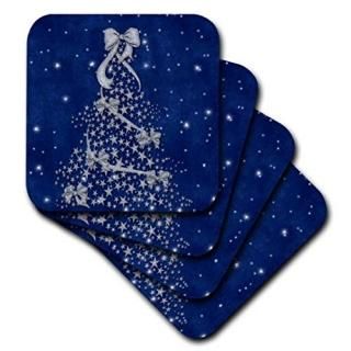 set-of-8-Soft - 3dRose cst_52292_2 Blue and Silver Christmas Tree with Snow-Soft