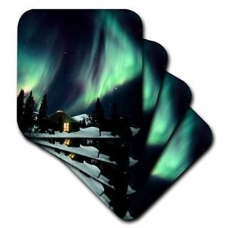 set-of-4-Soft - 3dRose cst_87460_1 Alaska Hot Springs Aurora Borealis Northern L