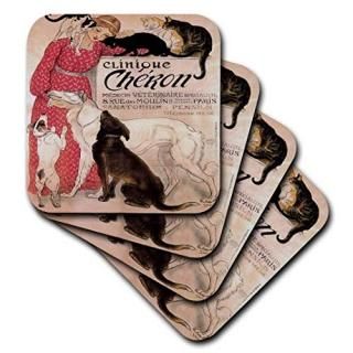 set-of-4-Soft - 3dRose cst_149169_1 Vintage Art Nouveau Clinique Cheron Paris Fr