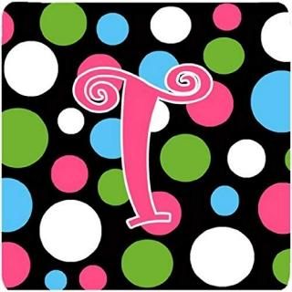 Caroline's Treasures CJ1038-TFC Monogram-Polkadots and Pink Foam Coasters Set of