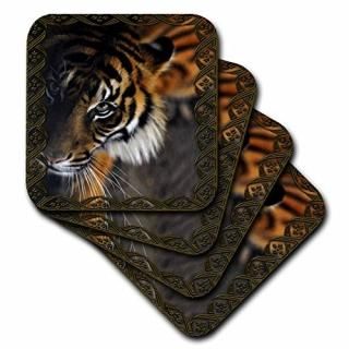set-of-4-Ceramic - 3dRose cst_108066_3 Beautiful Bengal Tiger Print and Frame-Ce