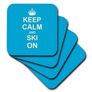set-of-4-Soft - 3dRose cst_157773_1 Keep Calm and Ski on Blue Carry on Skiing Ho