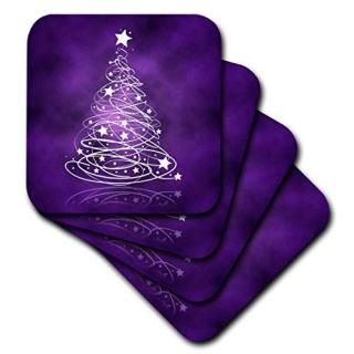 set-of-4-Soft - 3dRose cst_128256_1 Sparkling Christmas Tree on Purple Soft Coas