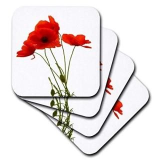set-of-4-Soft - 3dRose Delicate Red Poppies Vector - Soft Coasters Set of 4 cst_