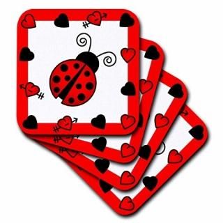 set-of-4-Ceramic - 3dRose cst_12112_3 Love Bugs Red Ladybug with Hearts Ceramic 