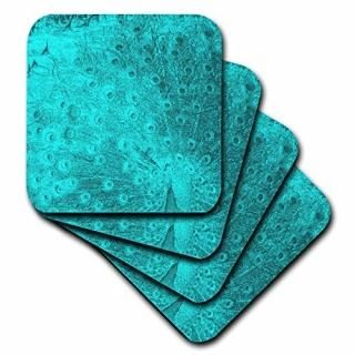 set-of-4-Soft - 3dRose cst_26164_1 Turquoise Peacock Art-Soft Coasters Set of 4