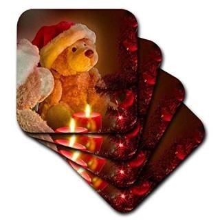 set-of-4-Soft - 3dRose Christmas Teddy Bears with Holiday Tree and Candles - Sof