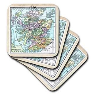 set-of-8-Soft - Florene Vintage - 1880 Map Of Scotland - set of 8 Coasters - Sof