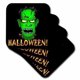 3dRose cst_53348_1 Frankenstein Halloween 2 on Black Soft Coasters Set of 4
