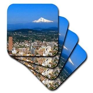 set-of-4-Soft - 3dRose cst_93477_1 USA Oregon Portland. City Skyline and Mt. Hoo