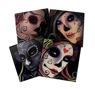Day Of The Dead Sugar Skull Sisters Coaster Set of 4 By DWK  Decorative Ceramic 