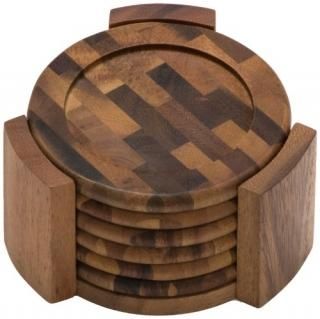Lipper International Coasters Acacia Set of 6 by Lipper International