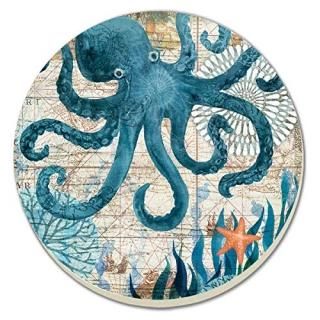 CounterArt Absorbent Stone Tumbled Tile Round Coaster Set - 4 Pack- Monterey Bay