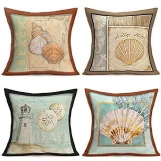 Tlovudori 4Pack Vintage Wood Ocean Nautical Coastal Beach Pillow Covers Marine S