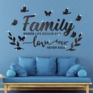3D Acrylic Mirror Wall Decal Stickers Family Letter Quotes Acrylic Mirror Decor 