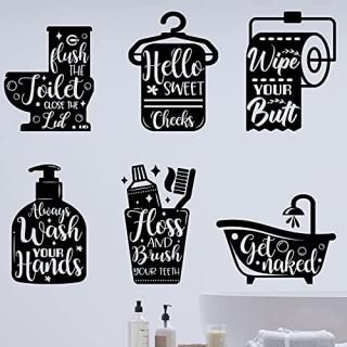 6 Pieces Bathroom Wall Decals Sticker Bathroom Funny Sayings Quotes Wall Decor V