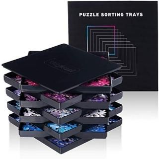 8 Puzzle Sorting Trays with Lid 10 x 10 inches - Jigsaw Puzzle Accessories Black