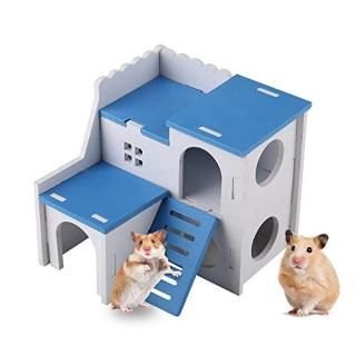 WishLotus Wooden Hamster House Small Animal Hideout Hamster House with Funny Cli