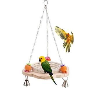 Bird Breeding Nest Handmade Weave Rope Hanging Bed with Bells and Beads for Cock
