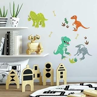 RoomMates RMK4762SCS Friendly Dinosaur Peel and Stick Wall Decals Gray Orange Gr