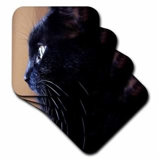 set-of-4-Ceramic - 3dRose cst_49295_3 Extreme Close Up of Black Cat Ceramic Tile