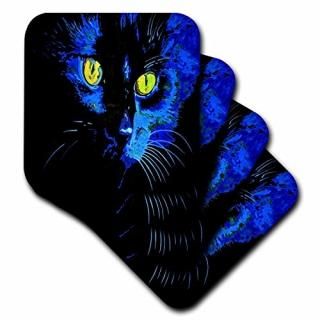 set-of-4-Ceramic - 3dRose LLC Cat Black Cat Ceramic Tile Coaster Set of 4