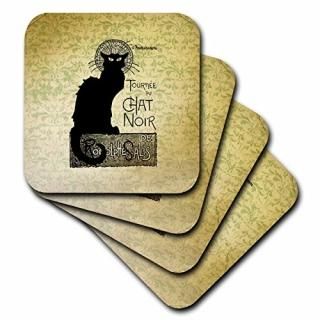 set-of-4-Soft - 3dRose cst_99373_1 Vintage Chat Noir Black Cat French Art-Animal